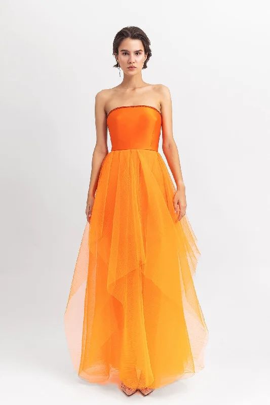 Sleeveless satin top with pleated tulle skirt lace skirt intricate