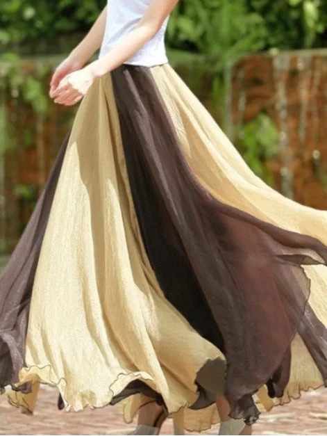 Women's Skirts Two-Tone Panel Long Chiffon Skirt slim fit skirt