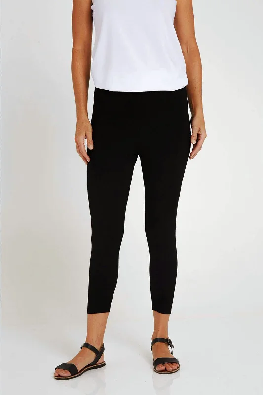 Bamboo 3/4 Leggings - Black Trendy Patterned Leggings