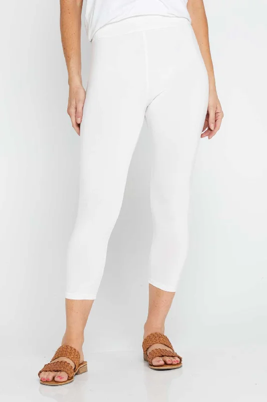 Bamboo 3/4 Leggings - White Comfortable Compression Leggings