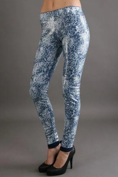 Savee Couture Sequin Leggings Elegant Metallic Leggings