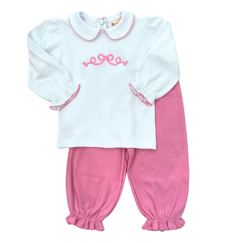 Pink Bow Legging Set Elegant Stretchy Faux Leather Leggings