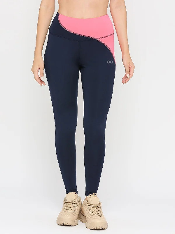 Women's Sports Leggings - Navy Blue & Pink Fashionable Quick-Dry Leggings