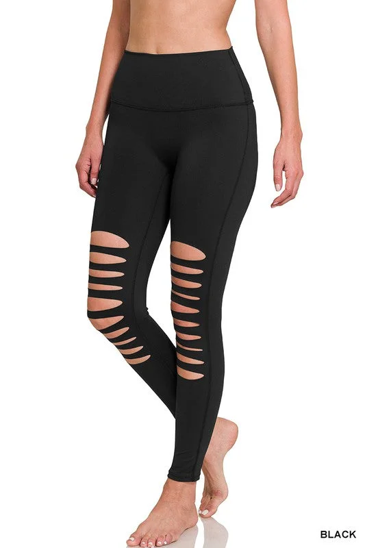 Athletic Knee Cut Out Leggings Comfortable Printed Workout Leggings