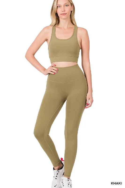 Athletic Top and High Waisted Leggings Set Chic Smooth Fit Leggings
