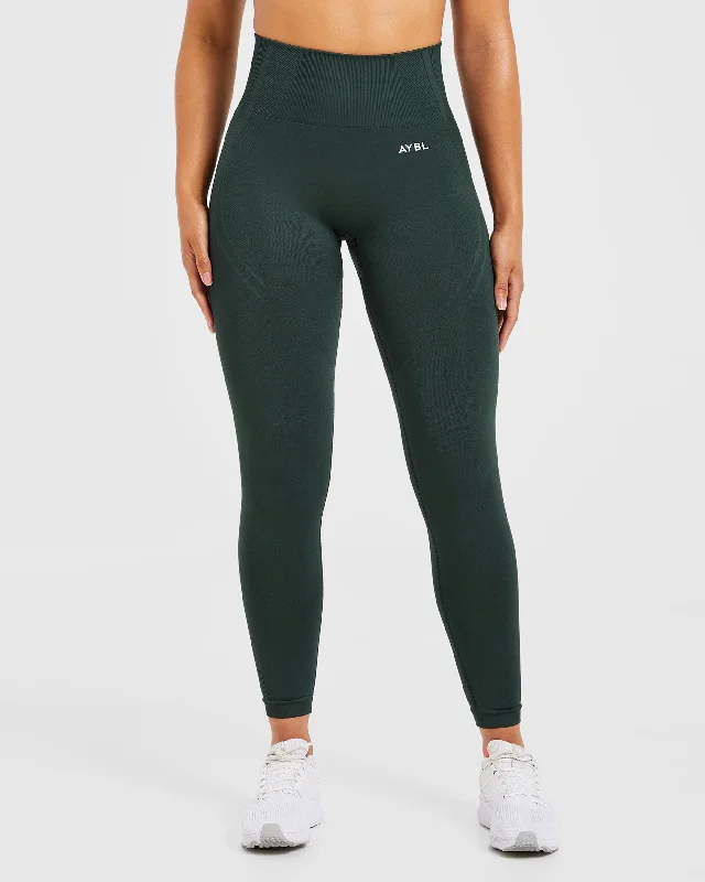 Balance V3 Seamless Leggings - Dark Green Elegant Printed Leggings with Pockets