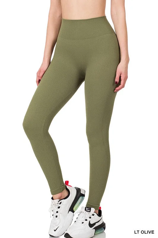 Ribbed Seamless High Waisted Full-Length Leggings Stylish Sweat-Proof Leggings