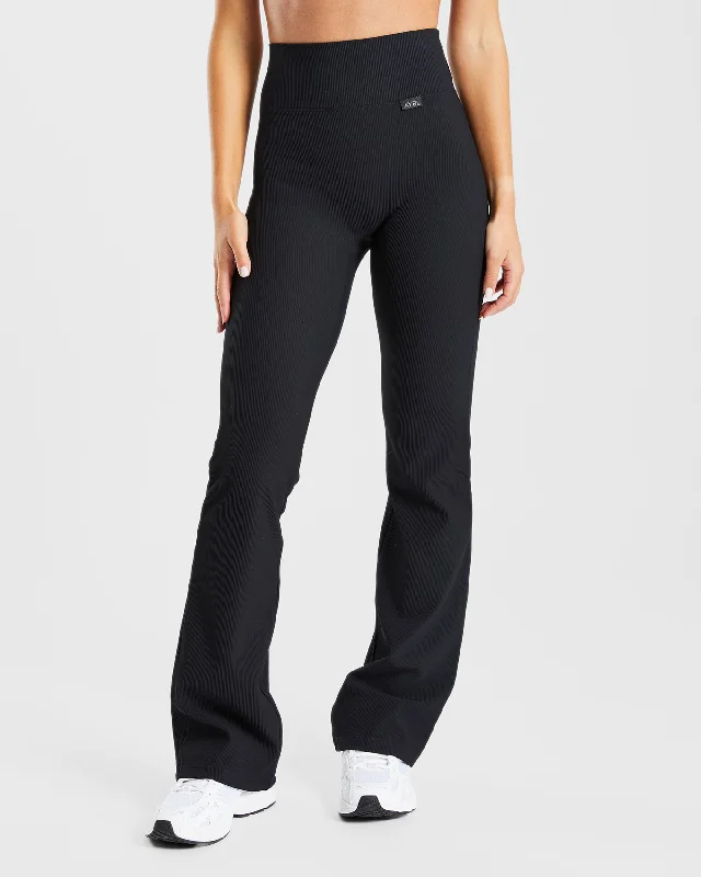 Sculpt Ribbed Flared Leggings - Black Stylish Compression Fit Leggings