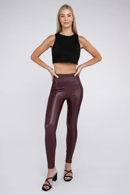 High Rise Faux Leather Leggings Comfortable Stretch Leggings