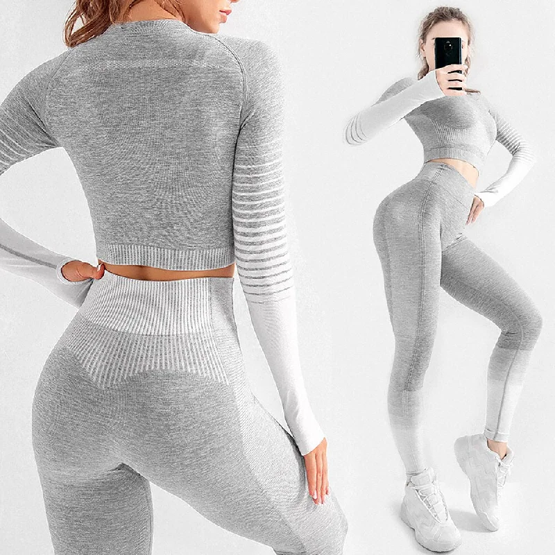 JYVIN Set 2 Piece Workout Set Women Seamless Yoga Set Sportswear Fitness Clothes For Women Gym Clothing Gym Set Women Leggings Fashionable Plus-Size Activewear