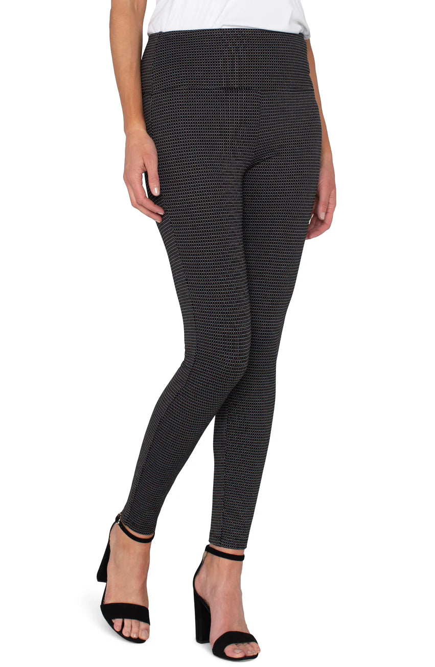 Liverpool Reese Seamed Pull-On Leggings Black and White Mini Grid Stylish Sweat-Proof Leggings