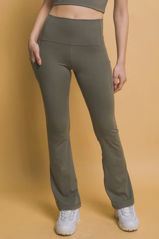 Love Tree High Waist Flare Active Leggings with Side Pockets Cozy Reflective Detail Leggings