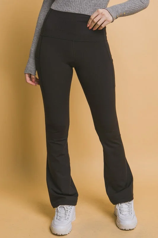 Love Tree High Waist Flare Active Leggings with Side Pockets Trendy Foil Finish Leggings