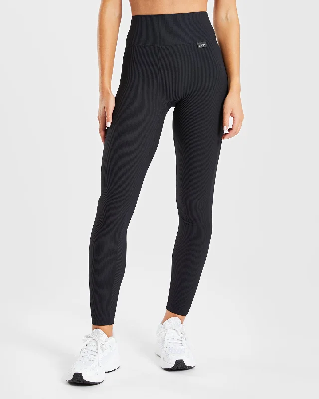 Sculpt Ribbed Leggings - Black Elegant Casual Fit Leggings