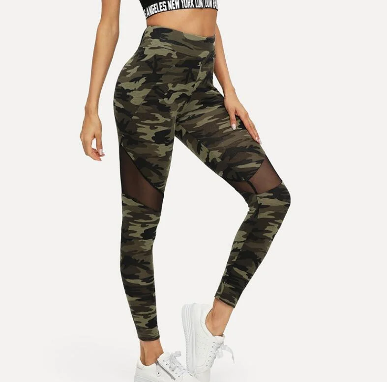 Women's Camo Print Leggings of Breathable Spandex with Mesh Insert Comfortable Yoga Tights Leggings