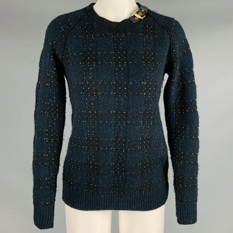 3.1 PHILLIP LIM Size S Black Gold Wool Blend Knit Leather Buckle Sweater Zippered Front Buttoned Front Snap Front