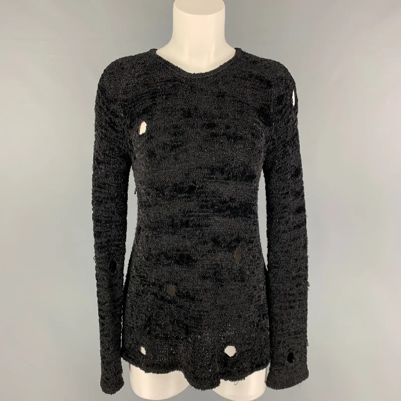 ALEXANDER WANG Size S Black Knit Textured Distressed Sweater Cashmere Blend Cotton Blend Poly Blend
