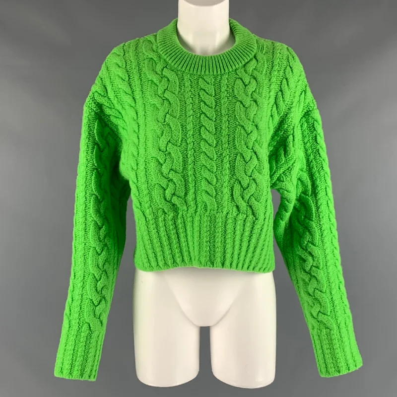 AMI by ALEXANDRE MATTIUSSI Size M Green Wool Cable Knit Cropped Sweater Casual Formal Business