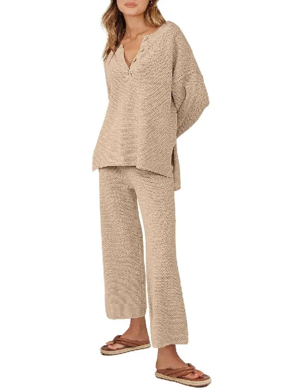 ANRABESS Women 2 Piece Outfits Oversized Knit Loungewear Loose Slouchy Sweater Set 2023 Fall Trendy Matching Lounge Sets Welt Pockets Slit Pockets Flap Pockets