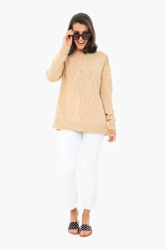 Beige Brant Point Sweater Welt Pockets Slit Pockets Flap Pockets