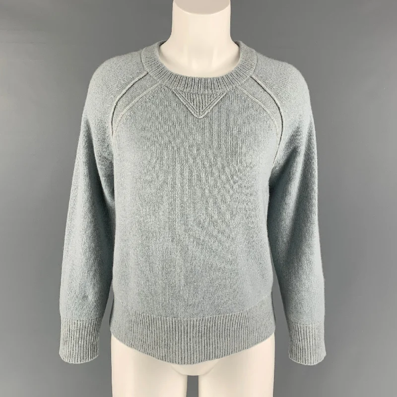 BROCHU WALKER Size S Light Blue Cashmere Solid Crew-Neck Sweater Front Pockets Side Pockets Patch Pockets