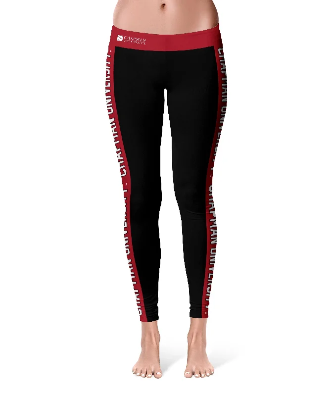 Chapman University Panthers Game Day Red Stripes Black Yoga Leggings for Women by Vive La Fete Trendy Cold Weather Tights