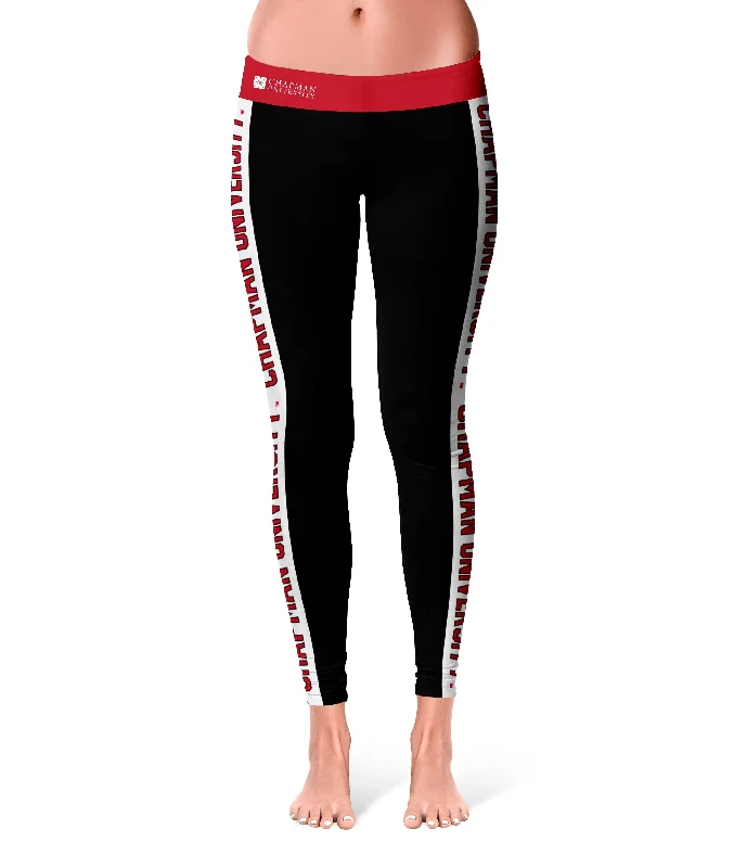 Chapman University Panthers Game Day White Stripes Black Yoga Leggings for Women by Vive La Fete Fashionable Ribbed Knit Leggings