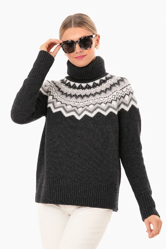 Charcoal Fair Isle Aurora Turtleneck Sweater Satin Fabric Silk Fabric Chiffon Fabric