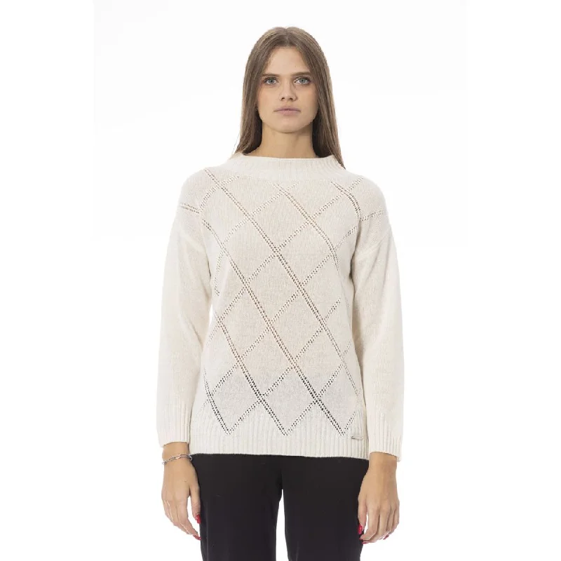 Beige Wool Women Sweater Neon Metallic Matte