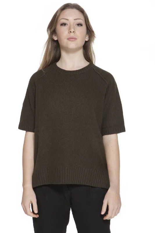 Green Wool Women Sweater Boat Neck Shawl Collar Notched Collar