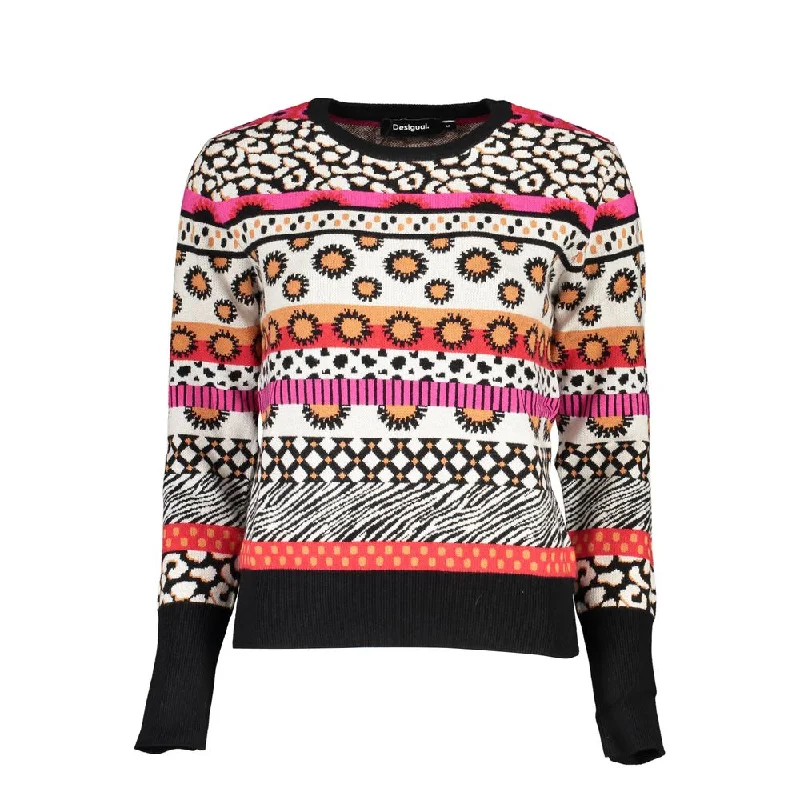 Chic Pink Contrast Crew Neck Sweater Lightweight Heavyweight Midweight