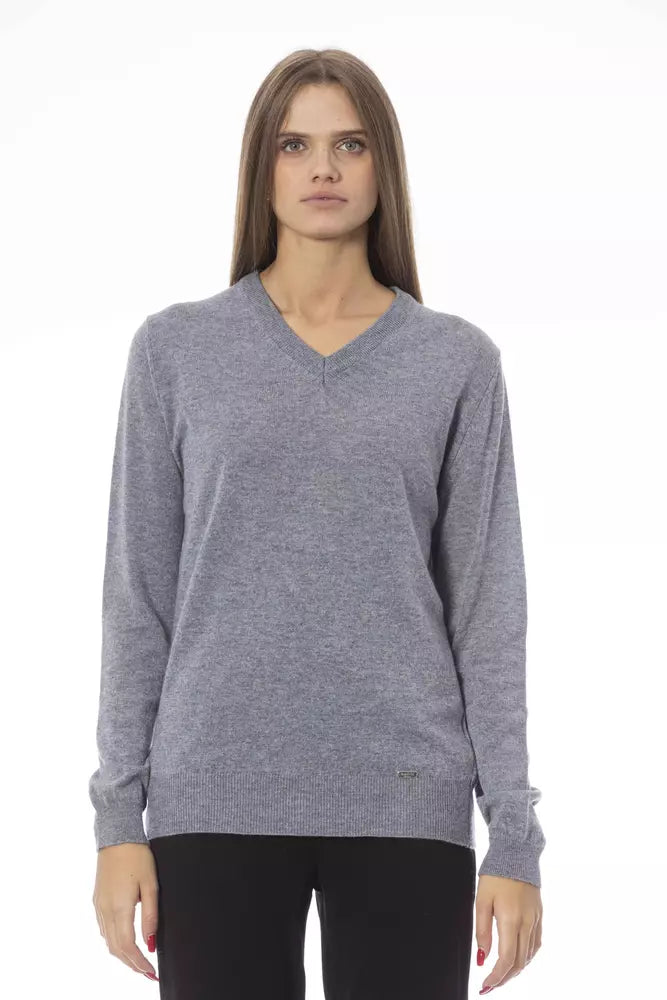 Gray Wool Women Sweater Stretchy Elastic Breathable