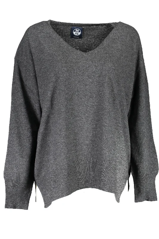Black Polyamide Women Sweater Solid Print Embellished