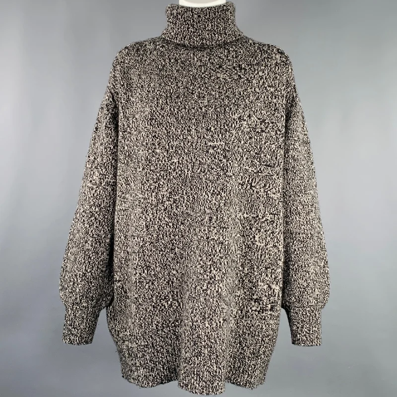 CO Size M Black White Cashmere Knit Turtleneck Sweater Front Pockets Side Pockets Patch Pockets