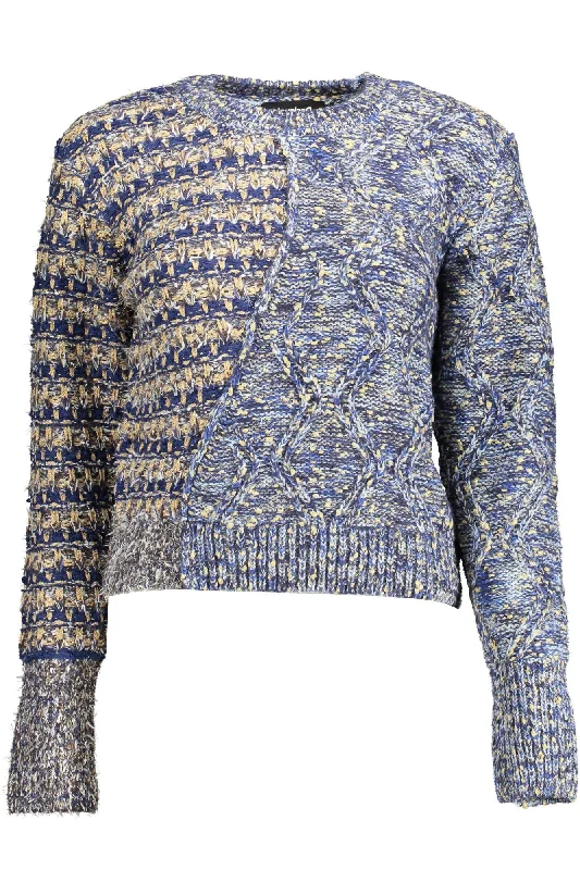 Blue Polyamide Women Sweater Polka Dot Checkered Tartan