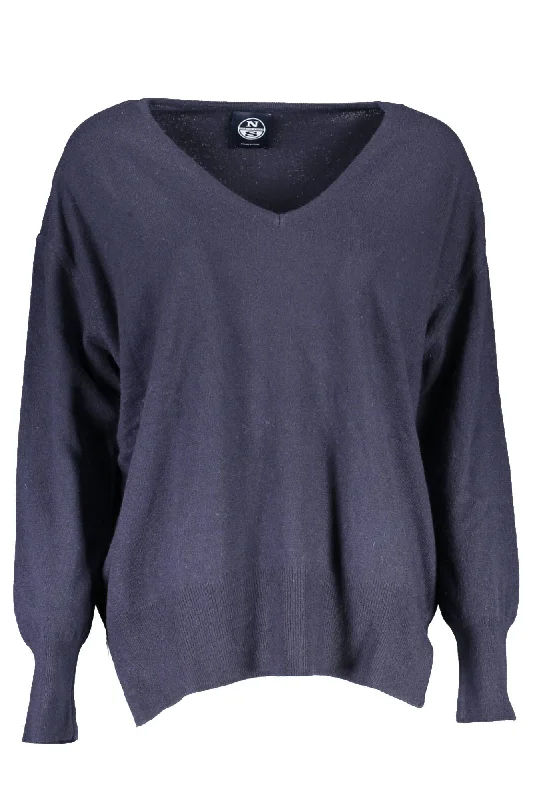 Blue Wool Women Sweater Sequined Glittery Shiny