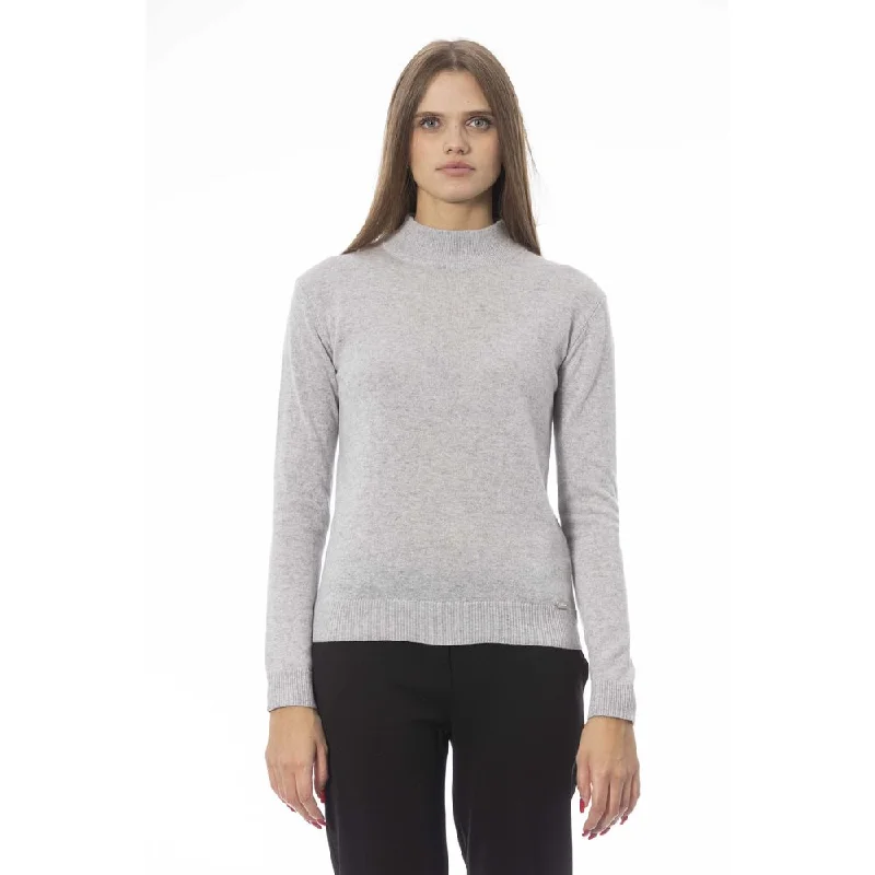 Gray Cashmere Women Sweater Thin Thick Dense