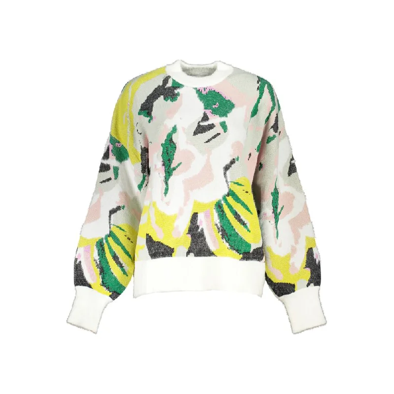 Elegant High Neck Contrast Sweater Chenille Brocade Lace