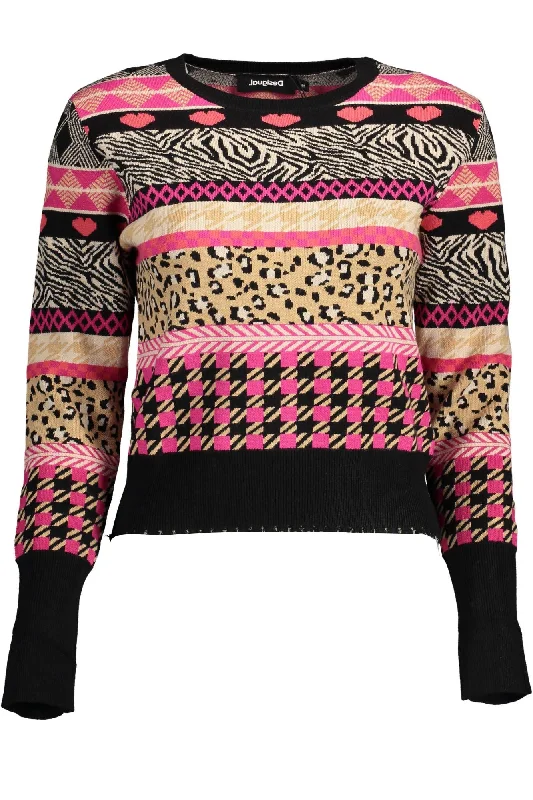 Black Viscose Women Sweater Zippered Buttoned Snapped