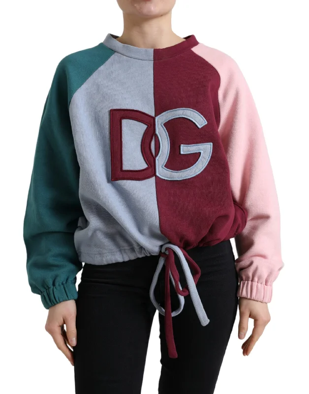 Elegant Multicolor Crew Neck Cotton Sweater Velvet Chenille Corduroy