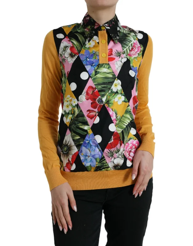 Elegant Patchwork Henley Silk Blend Sweater Turtle Neck Boat Neck Asymmetrical Neck