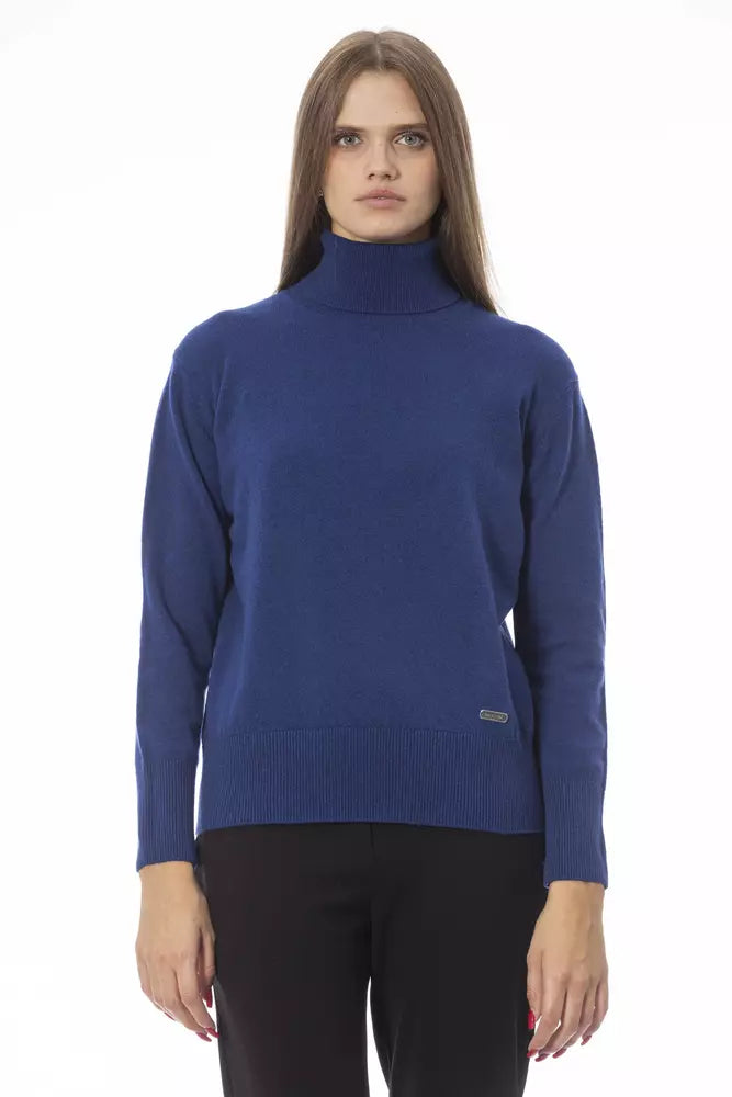Blue Wool Women Sweater Mesh Sweater Canvas Denim