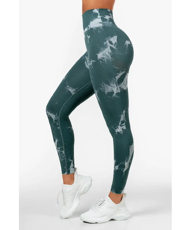 Famme Green Tie Dye Scrunch Leggings Comfortable Power Mesh Leggings