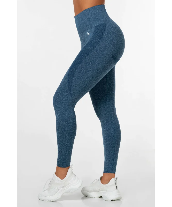 Famme Motion Seamless Leggings Navy Blue Trendy Leather-Look Workout Leggings