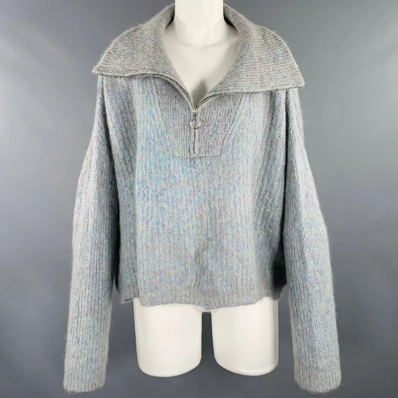 ISABEL MARANT Size 8 Blue Grey Mohair Blend 1/2 Zip Sweater Elegant Classic Vintage