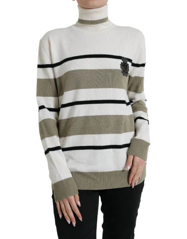 Italian Striped Wool Turtleneck Sweater Mesh Fabric Canvas Fabric Denim Fabric