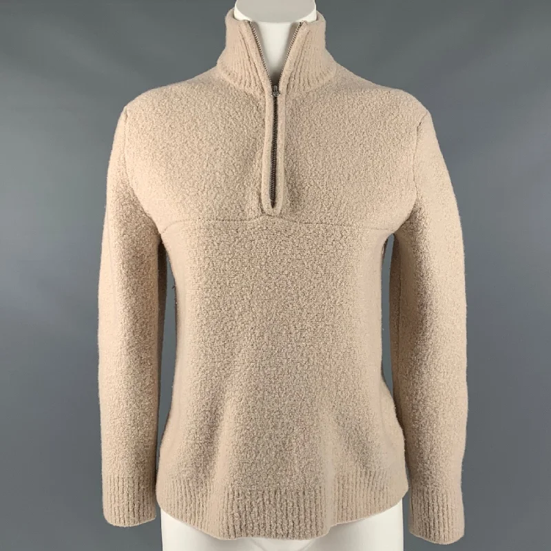 JENNI KAYNE Size S Beige Merino Wool Blend 1/4 Zip Sweater Thin Thick Dense
