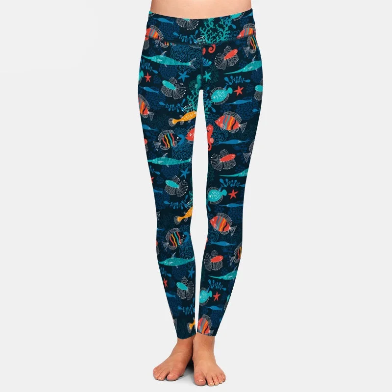 Ladies 3D Cartoon Fish Printed Leggings Elegant Black Leggings