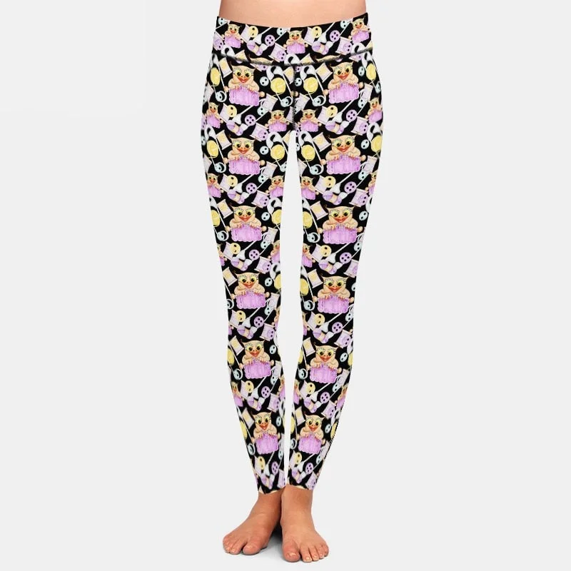 Ladies 3D Cute Owl Printed Soft Leggings Trendy Colorblock Print Leggings