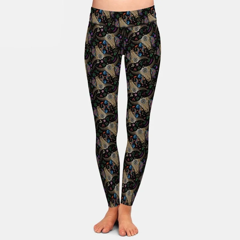 Ladies 3D Tribal Horn Printed Brushed Leggings Stylish Athletic Wear Leggings